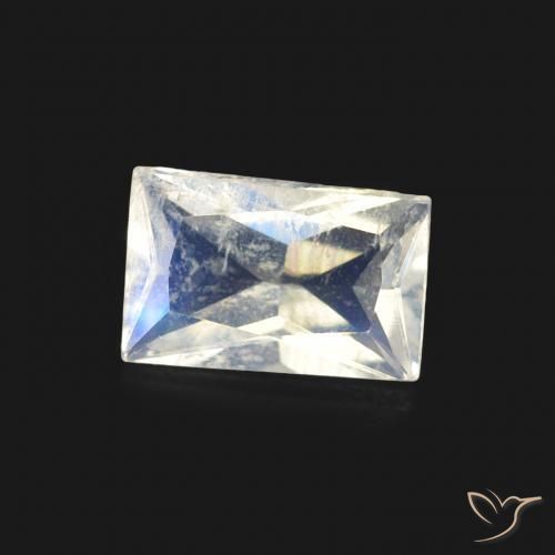 Pierre de lune arc-en-ciel Blanc bleuâtre naturelle Baquette, 0.49 ct, Transparent