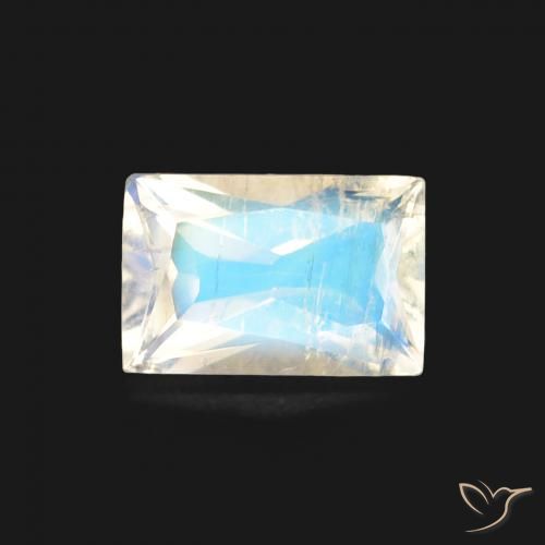 0.46ct Naturel Blanc bleuâtre Pierre de lune arc-en-ciel, Baquette, Transparent