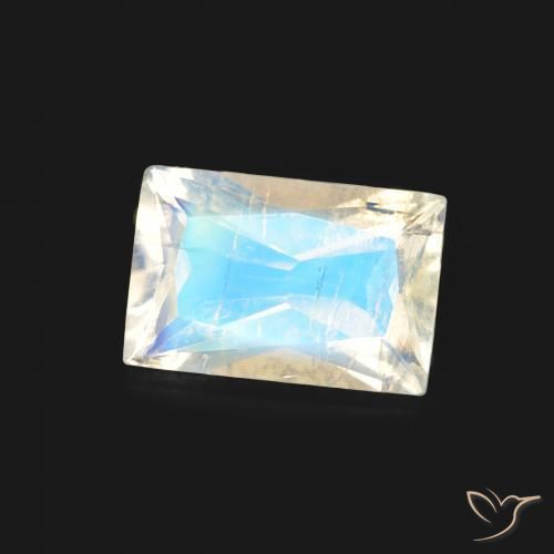 Pierre de lune arc-en-ciel Blanc bleuâtre naturelle Baquette, 0.46 ct, Transparent