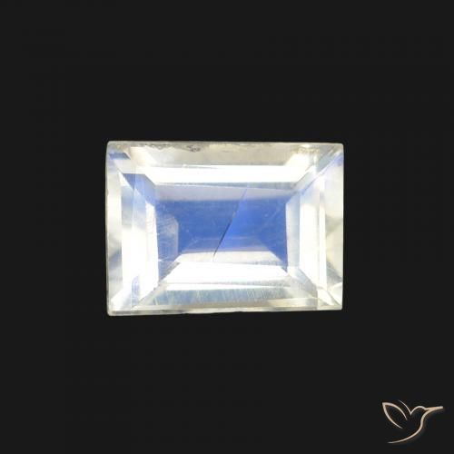 Pierre de lune arc-en-ciel Blanc bleuâtre naturelle Baquette, 1.00 ct, Transparent