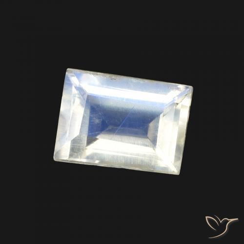 Pierre de lune arc-en-ciel Blanc bleuâtre naturelle Baquette, 1.00 ct, Transparent