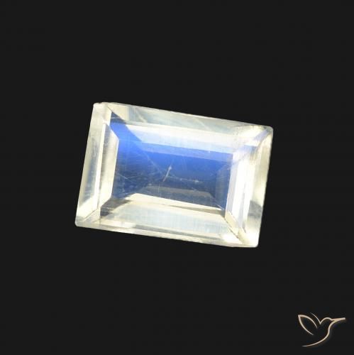 Pierre de lune arc-en-ciel Blanc bleuâtre naturelle Baquette, 0.72 ct, Transparent