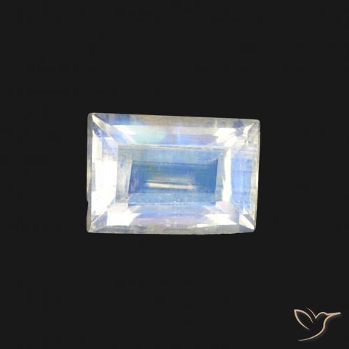 0.57ct Naturel Blanc bleuâtre Pierre de lune arc-en-ciel, Baquette, Transparent