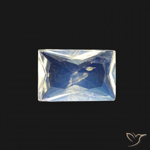 0.45ct Naturel Blanc bleuâtre Pierre de lune arc-en-ciel, Baquette, Transparent