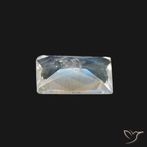 Pierre de lune arc-en-ciel Blanc bleuâtre naturelle Baquette, 0.45 ct, Transparent