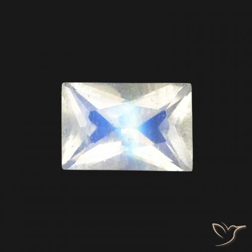 0.54ct Naturel Blanc bleuâtre Pierre de lune arc-en-ciel, Baquette, Transparent
