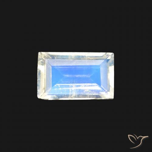 0.34ct Naturel Blanc bleuâtre Pierre de lune arc-en-ciel, Baquette, Transparent