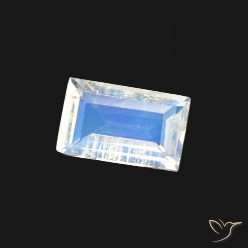 Pierre de lune arc-en-ciel Blanc bleuâtre naturelle Baquette, 0.34 ct, Transparent