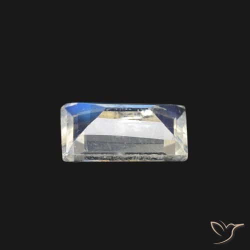 Pierre de lune arc-en-ciel Blanc bleuâtre naturelle Baquette, 0.34 ct, Transparent