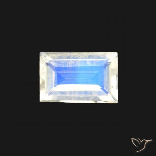 0.44ct Naturel Blanc bleuâtre Pierre de lune arc-en-ciel, Baquette, Transparent