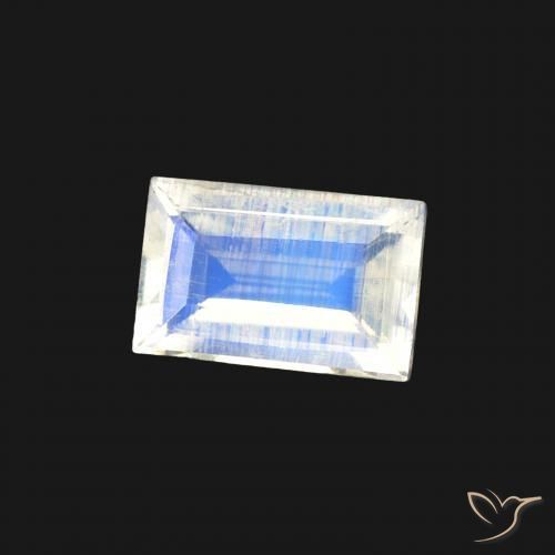 Pierre de lune arc-en-ciel Blanc bleuâtre naturelle Baquette, 0.44 ct, Transparent