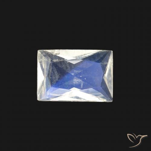 0.40ct Naturel Blanc bleuâtre Pierre de lune arc-en-ciel, Baquette, Transparent