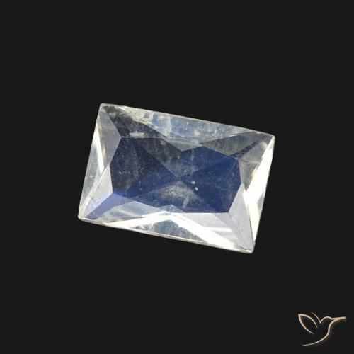 Pierre de lune arc-en-ciel Blanc bleuâtre naturelle Baquette, 0.40 ct, Transparent