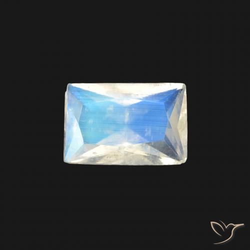 0.37ct Naturel Blanc bleuâtre Pierre de lune arc-en-ciel, Baquette, Transparent