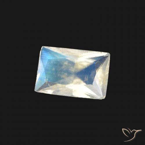 Pierre de lune arc-en-ciel Blanc bleuâtre naturelle Baquette, 0.37 ct, Transparent