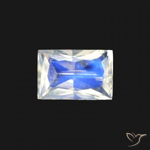 0.45ct Naturel Blanc bleuâtre Pierre de lune arc-en-ciel, Baquette, Transparent