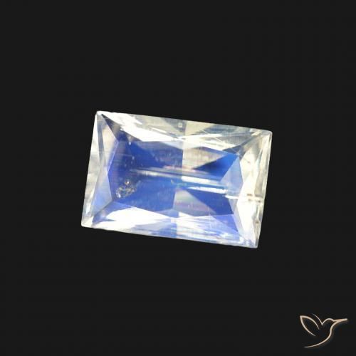 Pierre de lune arc-en-ciel Blanc bleuâtre naturelle Baquette, 0.45 ct, Transparent