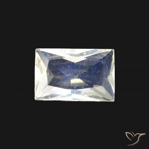 0.43ct Naturel Blanc bleuâtre Pierre de lune arc-en-ciel, Baquette, Transparent