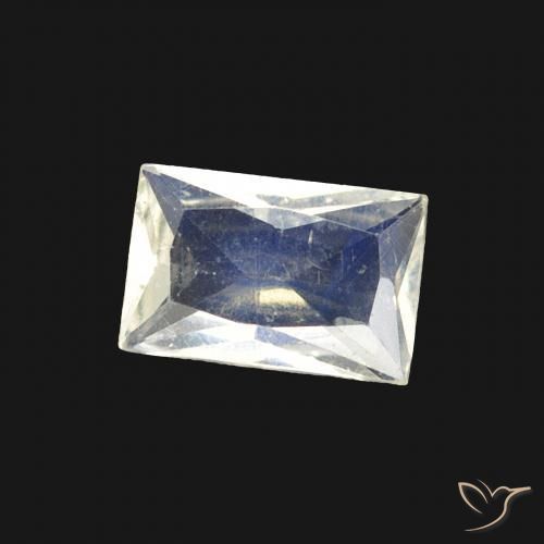 Pierre de lune arc-en-ciel Blanc bleuâtre naturelle Baquette, 0.43 ct, Transparent