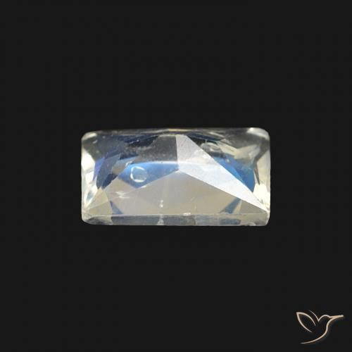 Pierre de lune arc-en-ciel Blanc bleuâtre naturelle Baquette, 0.43 ct, Transparent