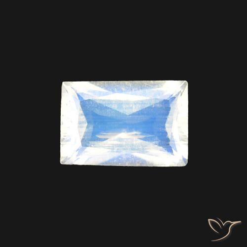 0.45ct Naturel Blanc bleuâtre Pierre de lune arc-en-ciel, Baquette, Transparent