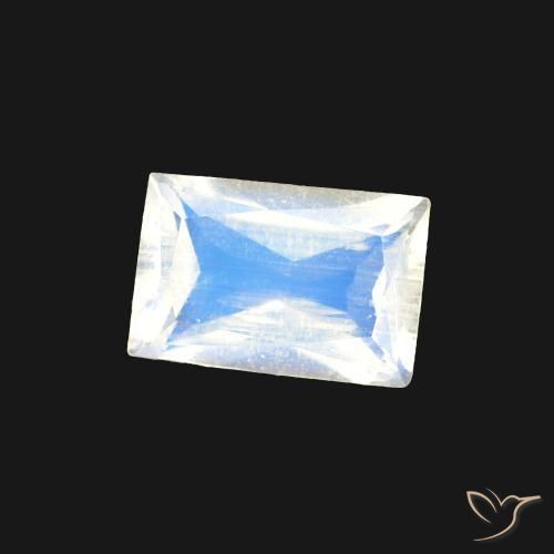 Pierre de lune arc-en-ciel Blanc bleuâtre naturelle Baquette, 0.45 ct, Transparent