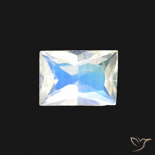 0.40ct Naturel Blanc bleuâtre Pierre de lune arc-en-ciel, Baquette, Transparent