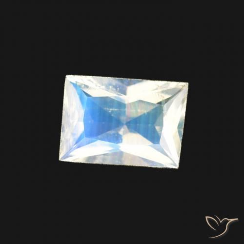 Pierre de lune arc-en-ciel Blanc bleuâtre naturelle Baquette, 0.40 ct, Transparent