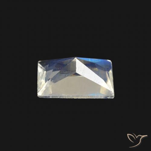 Pierre de lune arc-en-ciel Blanc bleuâtre naturelle Baquette, 0.40 ct, Transparent