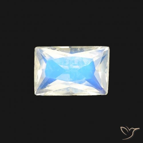 0.50ct Naturel Blanc bleuâtre Pierre de lune arc-en-ciel, Baquette, Transparent