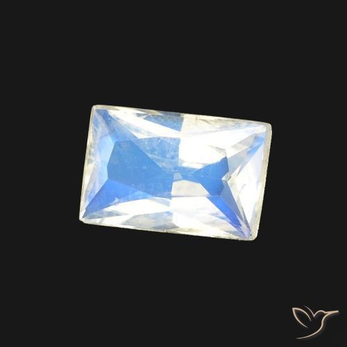 Pierre de lune arc-en-ciel Blanc bleuâtre naturelle Baquette, 0.50 ct, Transparent