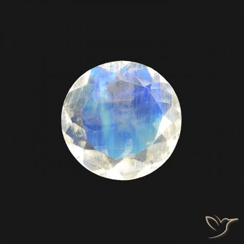 0.40ct Naturel Blanc bleuâtre Pierre de lune arc-en-ciel, Tour, Transparent