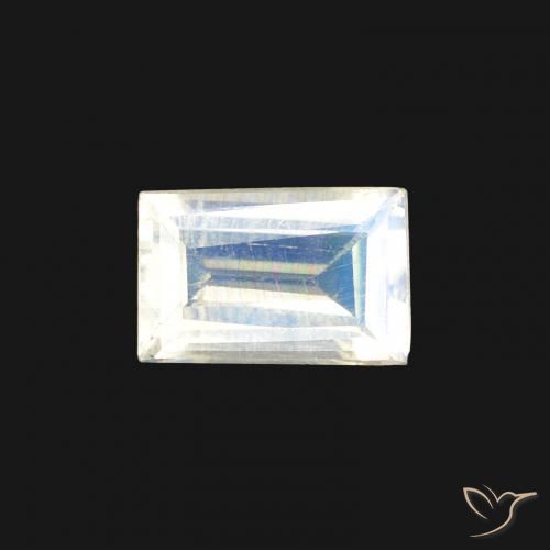Pierre de lune arc-en-ciel Blanc bleuâtre naturelle Baquette, 0.41 ct, Transparent