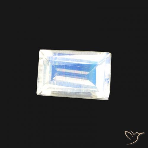 Pierre de lune arc-en-ciel Blanc bleuâtre naturelle Baquette, 0.41 ct, Transparent