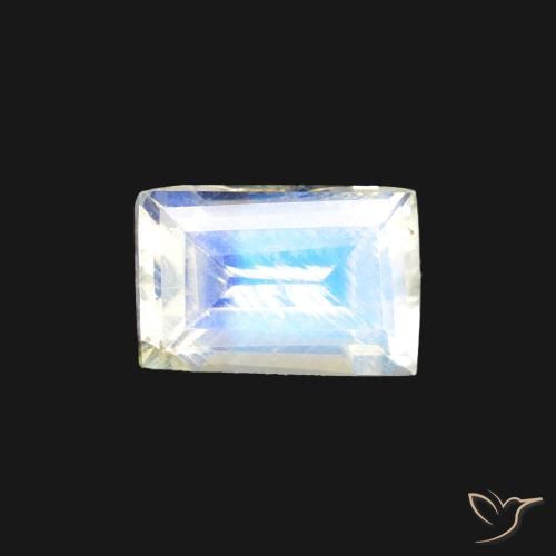 Pierre de lune arc-en-ciel Blanc bleuâtre naturelle Baquette, 0.54 ct, Transparent