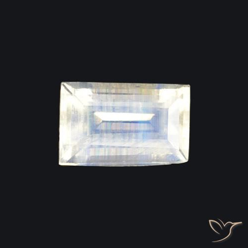 0.54ct Naturel Blanc bleuâtre Pierre de lune arc-en-ciel, Baquette, Transparent