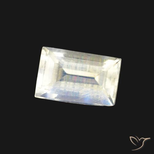 Pierre de lune arc-en-ciel Blanc bleuâtre naturelle Baquette, 0.54 ct, Transparent