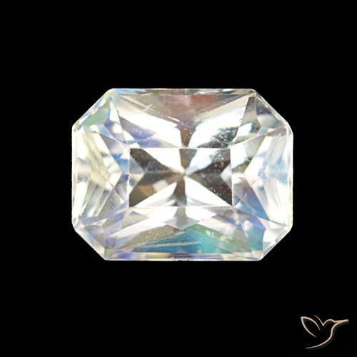 1.91ct Blanc multicolore Pierre de lune arc-en-ciel, Taille émeraude, VS