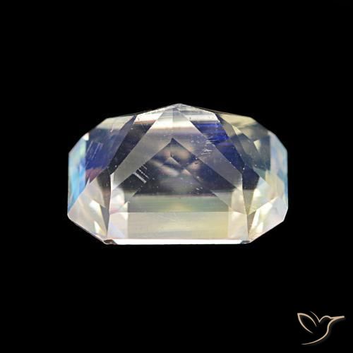Pierre de lune arc-en-ciel Blanc multicolore naturelle Octogone / coupe Émeraude, 1.91 ct, VS