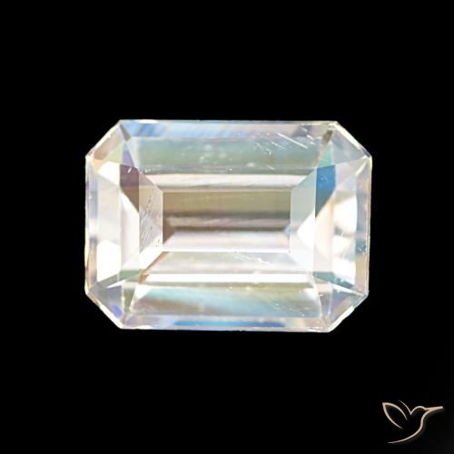 1.77ct Blanc multicolore Pierre de lune arc-en-ciel, Taille émeraude, VVS-VS