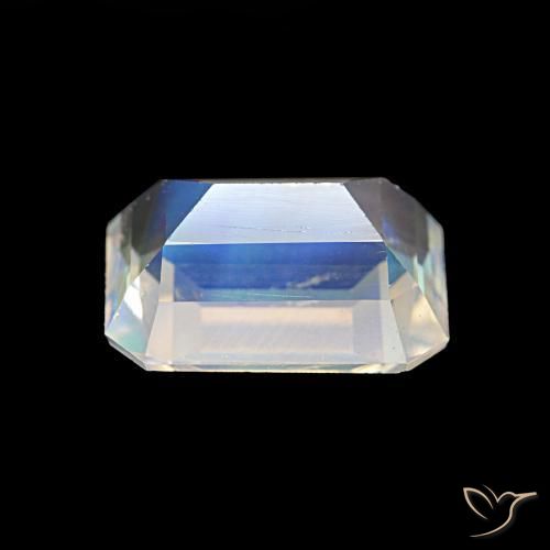 Pierre de lune arc-en-ciel Blanc multicolore naturelle Octogone / coupe Émeraude, 1.77 ct, VVS-VS