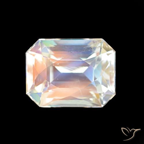 2.47ct Blanc multicolore Pierre de lune arc-en-ciel, Taille émeraude, VVS-VS