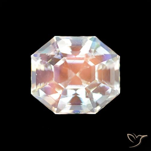 2.19ct Blanc multicolore Pierre de lune arc-en-ciel, Taille émeraude, VS