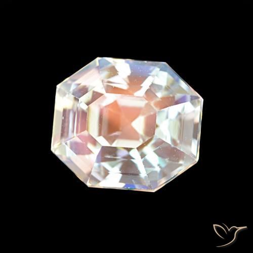 Pierre de lune arc-en-ciel Blanc multicolore naturelle Octogone / coupe Émeraude, 2.19 ct, VS