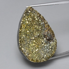Pyrite arc-en-ciel jaune naturelle en forme de poire, 36,37 ct, opaque