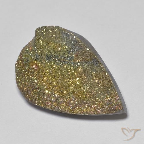 Pyrite arc-en-ciel Multicolore naturelle En forme de poire, 13.19 ct, Opaque
