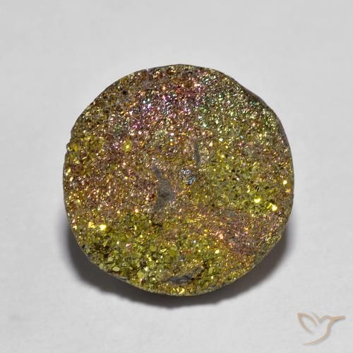 Pyrite arc-en-ciel multicolore naturelle coupe roude, 5,14 ct, opaque