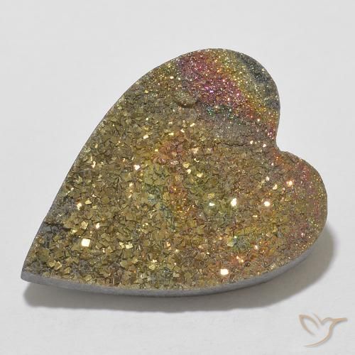 Pyrite arc-en-ciel multicolore naturelle forme de coeur, 13,78 ct, opaque