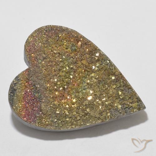 Pyrite arc-en-ciel multicolore naturelle forme de coeur, 13,78 ct, opaque