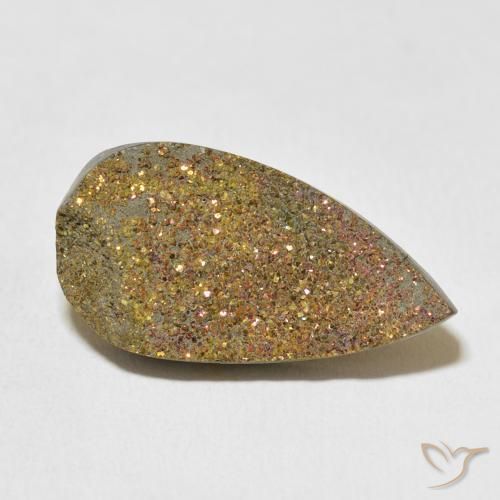 Pyrite arc-en-ciel Multicolore naturelle En forme de poire, 14.35 ct, Opaque